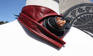 Image of Red Leather & Aragonite Crystal Neckpiece - SOLD
