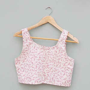 Image of Handmade White and Pink Floral Crop Top by Laura Ralph 