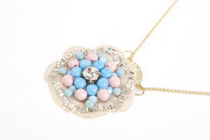 Image of Antique lace beaded pendant- blue