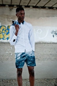 Image of White Shirt with Ombre Dye Linen Collar