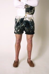 Image of Cotton Marble Dye, Double Pleated Shorts with Contrast Waistband