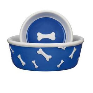 Image of Pet Studio Blue Ribbon Bone Dog Dishes - Blue
