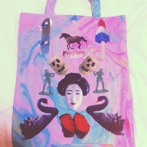 Image of Your Mom Lies Gigantic tote bag--racing horse