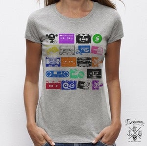 Image of T-shirt femme gris K7 vintage tapes colors