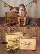 Image of Fly The World Suitcase Set - TWO Sizes - Vintage Style Airplane