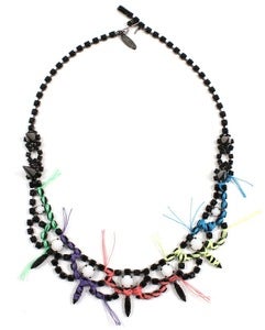 Image of Let Them Eat Cake Crystal Necklace W/Multi Bright Thread Details - Jet/Multi Bright