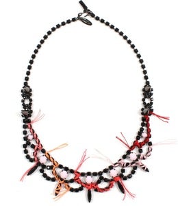 Image of Let Them Eat Cake Crystal Necklace W/Pink Combo Thread Details - Jet/Pink Combo