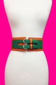 Image of COLOR BLOCK PU & ELASTIC BELT (W/SNAPS ON BACK) - Orange