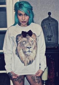 Image of Lion Print Deep Red Velvet Bow Jumper
