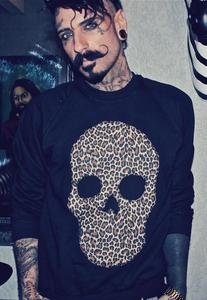 Image of ALICE BOYS Applique Leopard Print Skull Black Jumper