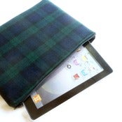 Image of Black Watch Tartan Wool iPad Case, Tech Pouch, Zippered Bag