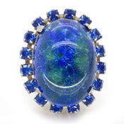 Image of Vintage Large Opalescent Blue Glass Cocktail Ring