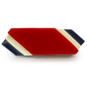 Image of Vintage Early Plastic Lucite Red White & Blue French Sweetheart Layered Pin Brooch