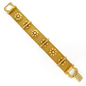 Image of Vintage Victorian Style Gold Tone Faux Pearl Ornate Bracelet