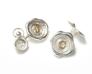 Image of Polished Silver/Oxidised Mini Wax Seal Cufflinks (A-Z) NEW