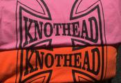 Image of KNOTHEAD - "Iron Cross" black on orange/pink unisex tee (S-4X) w/ FREE CD - $15  