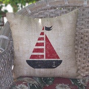 Image of Sail Boat Burlap Pillow