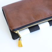 Image of foldover clutch - black & white stripe 