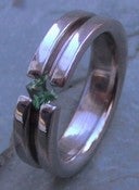 Image of Titanium Tension Set Ring Band Princess Cut GREEN SAPPHIRE