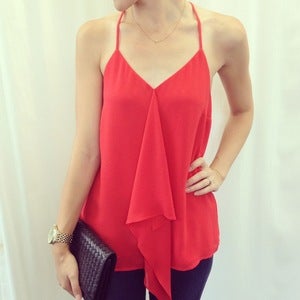Image of Mid-ruffle X-back tank: Red