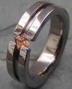Image of Titanium Striped Tension Set Band - Princess Cut Orange Sapphire Ring