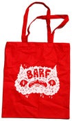 Image of BARF (tote) bag in white on red