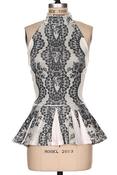 Image of Lace Print Halter Peplum