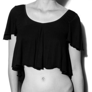 Image of Black Bamboo Jersey 'Gaia' Cropped T-Shirt