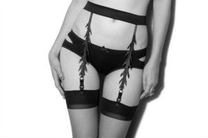 Image of Black Cotton and Leather 'Maja' Garter Belt