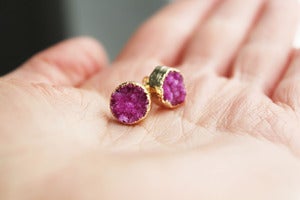 Image of NEW IN! TWINKLE Semi-Precious Flamingo Drusy Earrings.