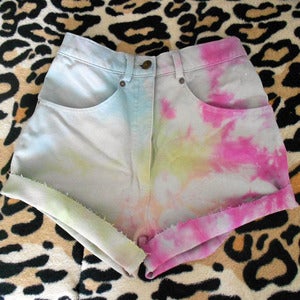 Image of High Waisted Tie Dye Denim Shorts