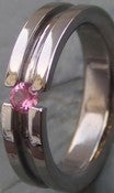 Image of Titanium Striped Tension Set Band - Brilliant Cut Pink Sapphire Ring