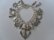 Image of Silvertone Large Anchor Nautical Rockabilly Seaside Boat Kitsch Charm Bracelet 