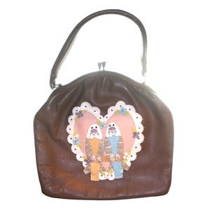 Image of Customised Vintage Brown Budgie Love Handbag
