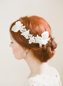Image of Handbeaded Ivory Floral Lace Bridal Comb by Fine & Fleurie
