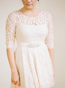Image of Handbeaded Lace and Rhinestone Bridal Belt in Ivory and Black by Fine & Fleurie