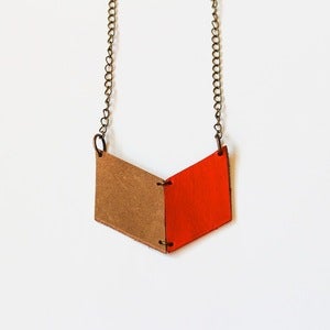 Image of Leather Archery Chevron Necklace in Orange and Natural