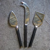 Image of set of 3 bark-handled cheese knives