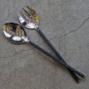 Image of set of 2 bark-handled salad servers