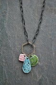 Image of triple charm necklace - pink, speck blue, bamboo