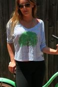 Image of dancing tree - flowy half-sleeve cropped v-neck tee - marble blue