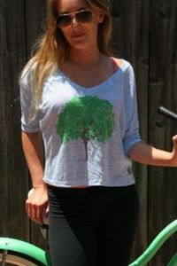 Image of dancing tree - flowy half-sleeve cropped v-neck tee - marble blue