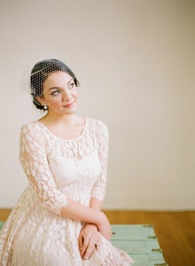 Image of Asymmetrical Birdcage Veil with Swarovski Pearl Edge by Fine & Fleurie