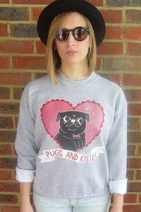 Image of Pugs n Kisses Sweat by Gemma Correll (Grey)