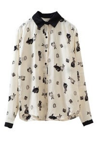Image of Illustrated Bunny Rabbit Printed Blouse
