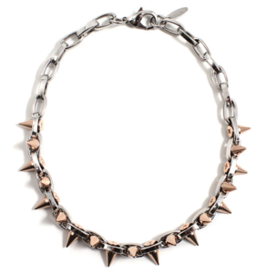 Image of Metal-Luxe Double Row Spike Choker - Rhodium/Rose Gold Spikes