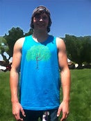 Image of dancing tree - men's 100% cotton jersey tank top - teal blue