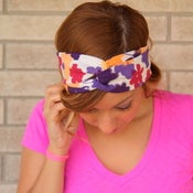 Image of the turband- purple floral linen headwrap