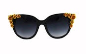 Image of Gold Floral Beaded Large Frame Cat Eye Sunglasses