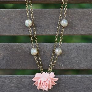 Image of NEW Light Rose Ruffled Rose & Cashmere Beads, Vintage-style Flower Necklace